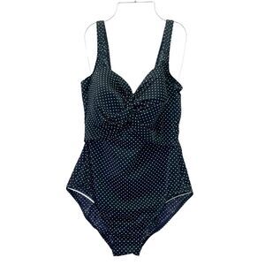 NWT Miraclesuit Caitlin Swimsuit Size 14 Black White Polka Dot One Piece Shaping